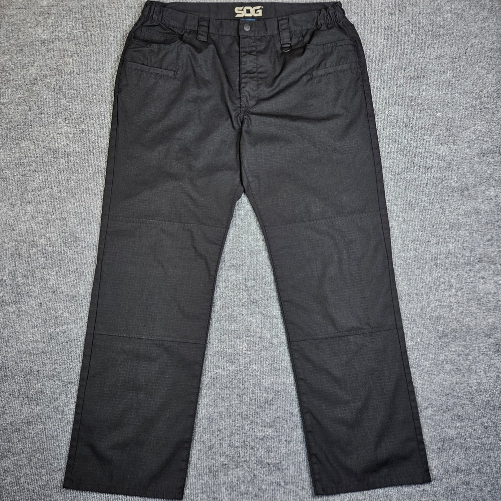 SOG Ripstop Tactical Pants Men's 38x32 Black Military Utility Work Stretch Waist